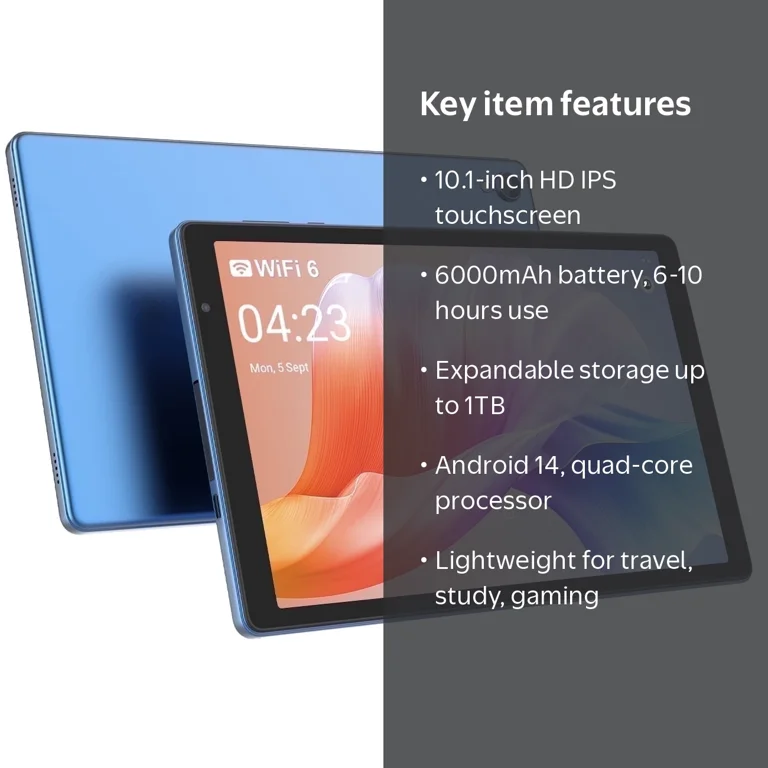 FITIFUN, Tablets, 10.1 inch Android 14, 32GB ROM, 1TB Expand, Blue