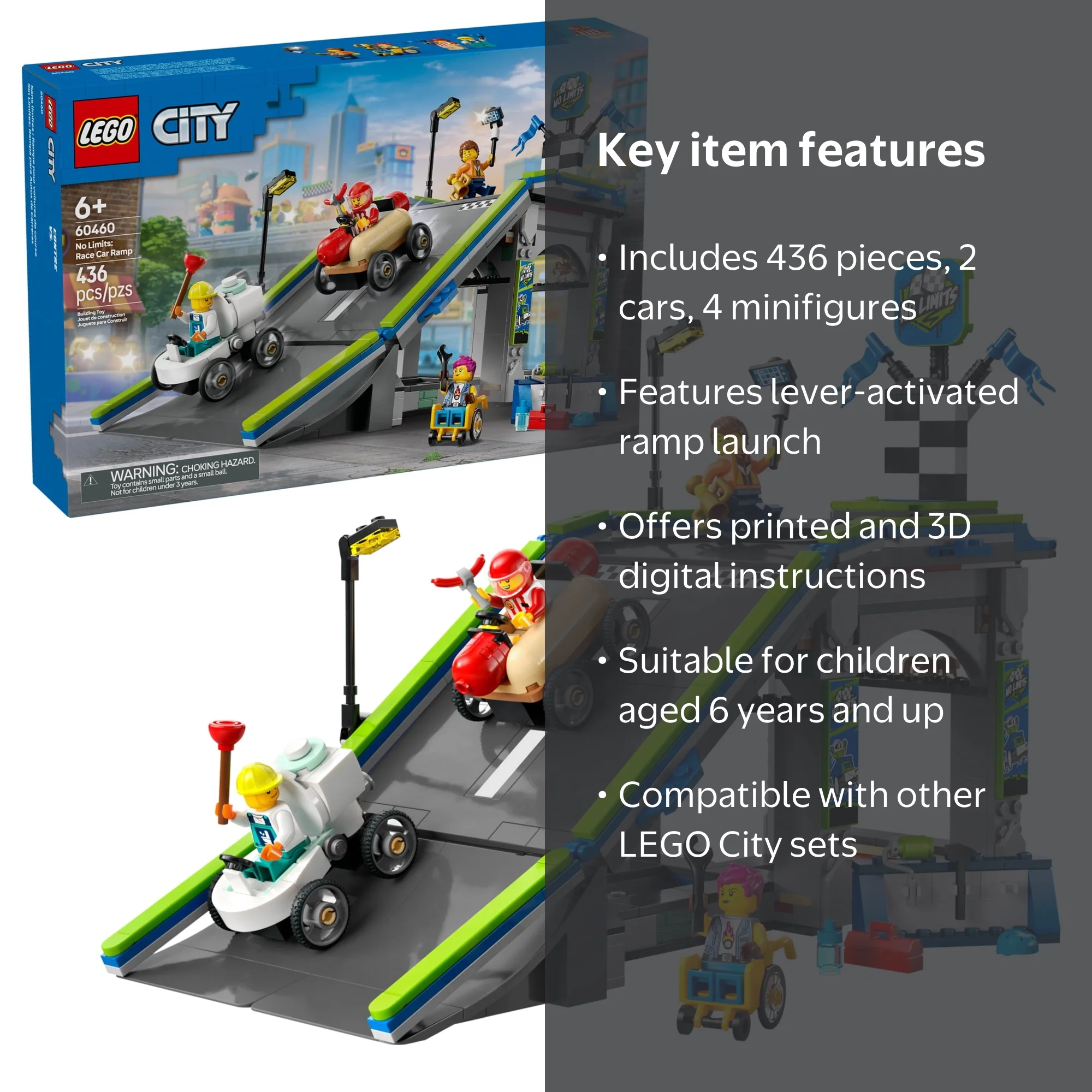 LEGO City Race Car Ramp Track Toy, 60460, Building Toy for Kids 6+