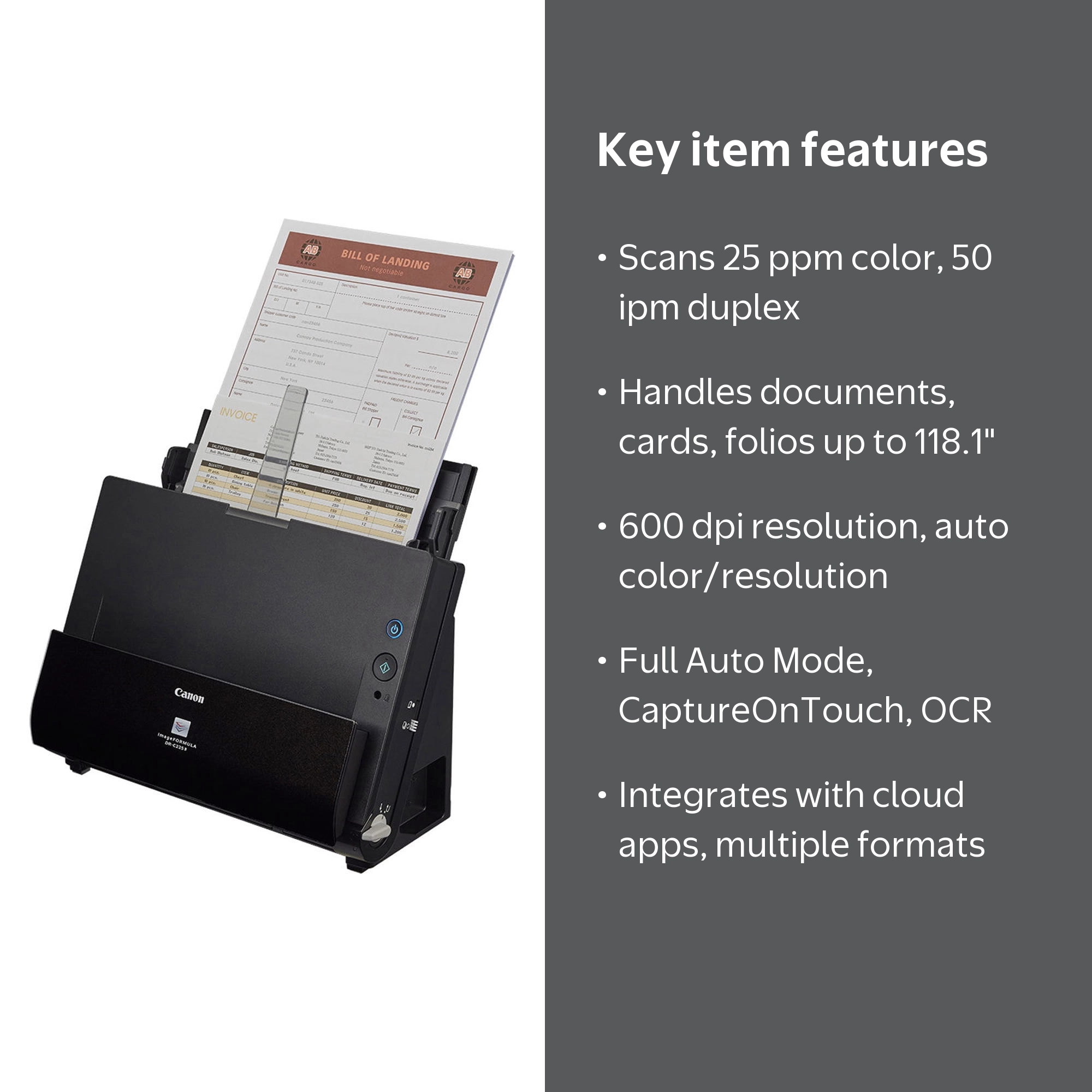 Canon, Office Document Scanner, imageFORMULA DR-C225 II, 600 dpi