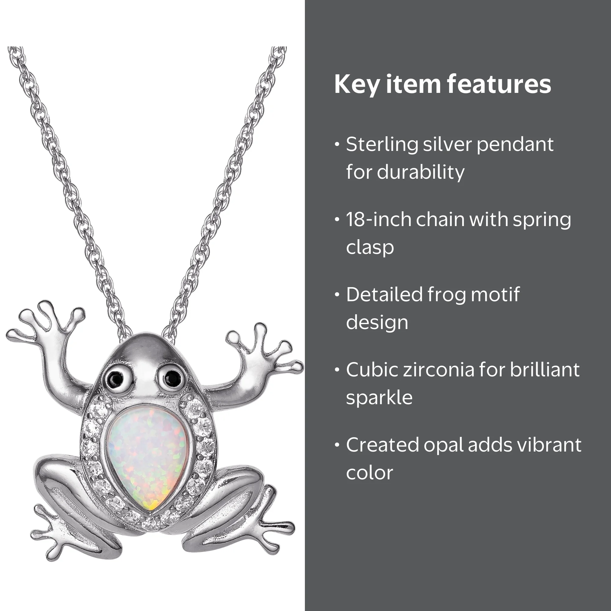 Women's Sterling Silver Frog Pendant with Cubic Zirconia and