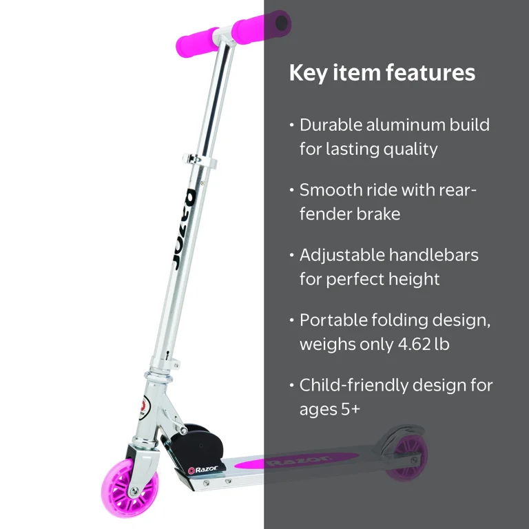 Razor A Kick Scooter for Kids - Pink, Lightweight, Foldable