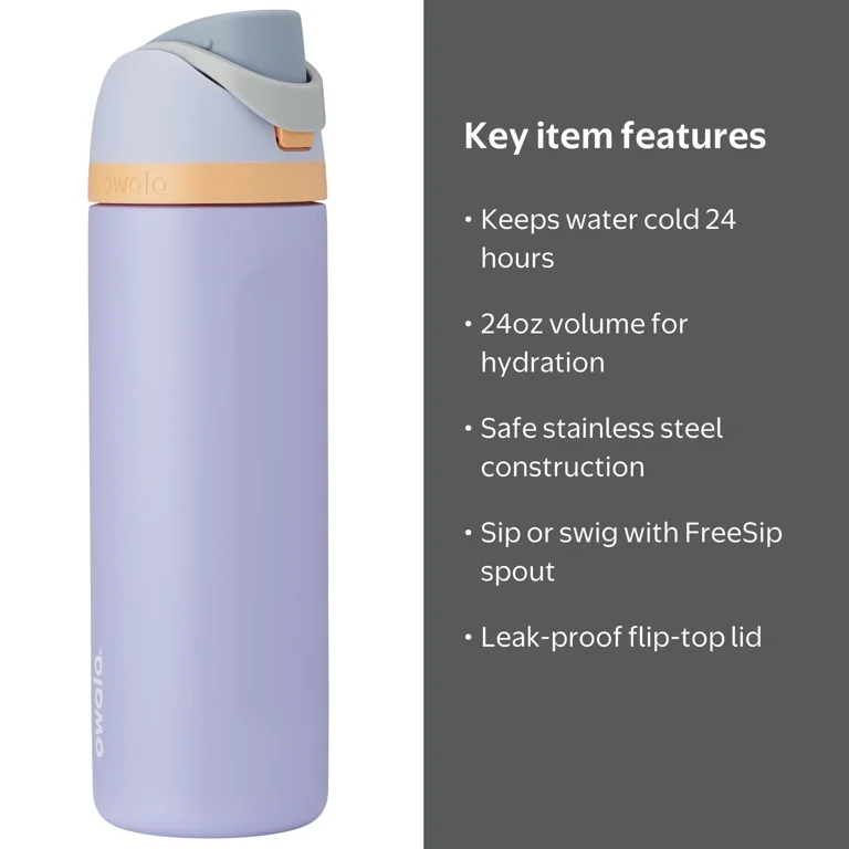 Owala FreeSip Stainless Steel Water Bottle, 24oz, Cloud 9 Light