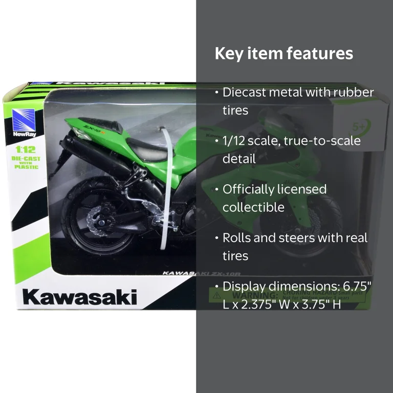 Kawasaki ZX-10R Ninja Motorcycle Green 1/12 Diecast Model by New
