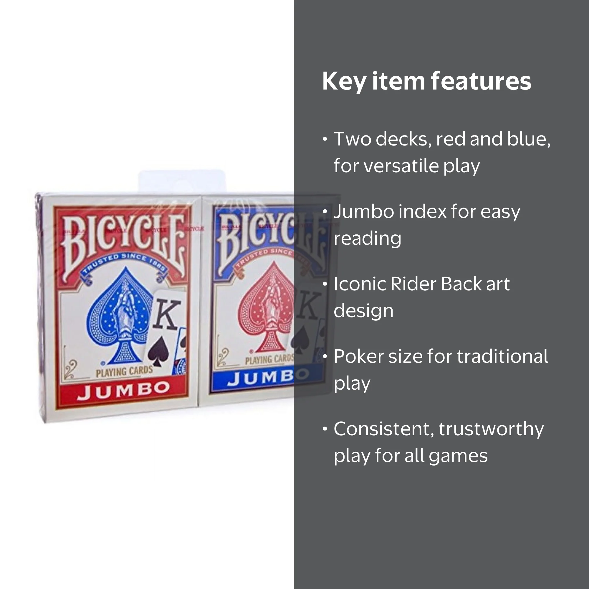 Bicycle 2 Count Jumbo Index Rider Back Playing Cards, Red and Blue