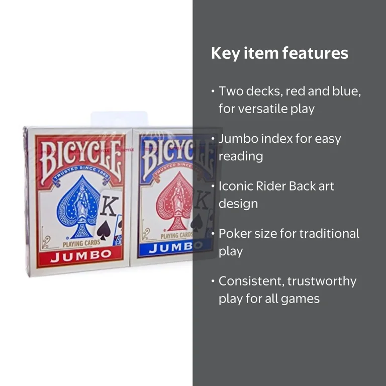 Bicycle 2 Count Jumbo Index Rider Back Playing Cards, Red and Blue