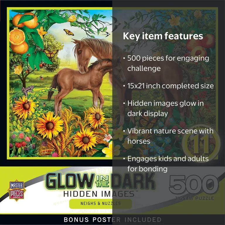 Hidden Images Glow In The Dark - Neighs and Nuzzles 500 Piece
