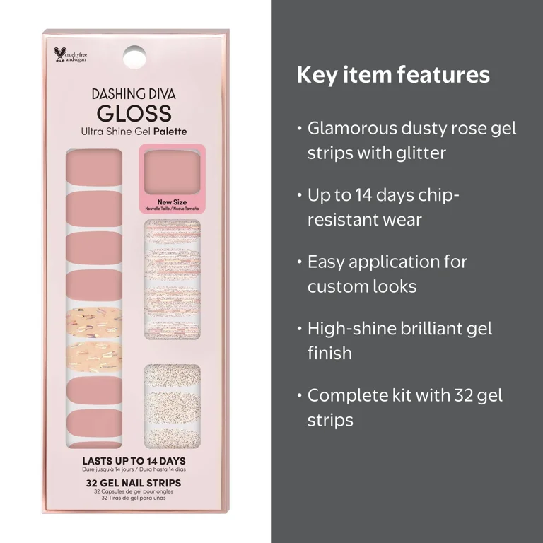 Dashing Diva GLOSS Gel Nail Polish Strips, After Glow, Includes 32