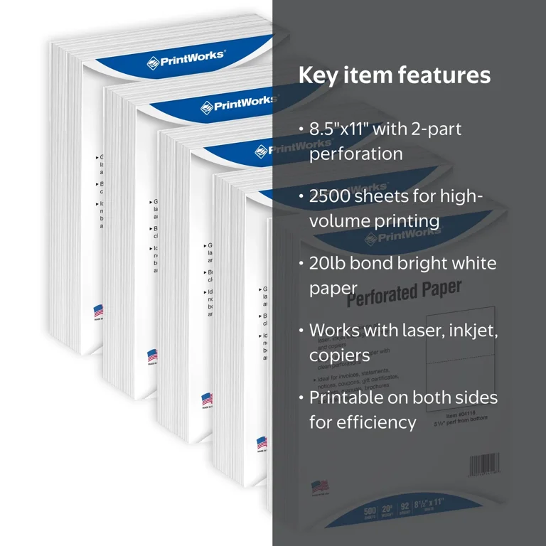 PrintWorks Half Sheet Perforated Paper, 8.5