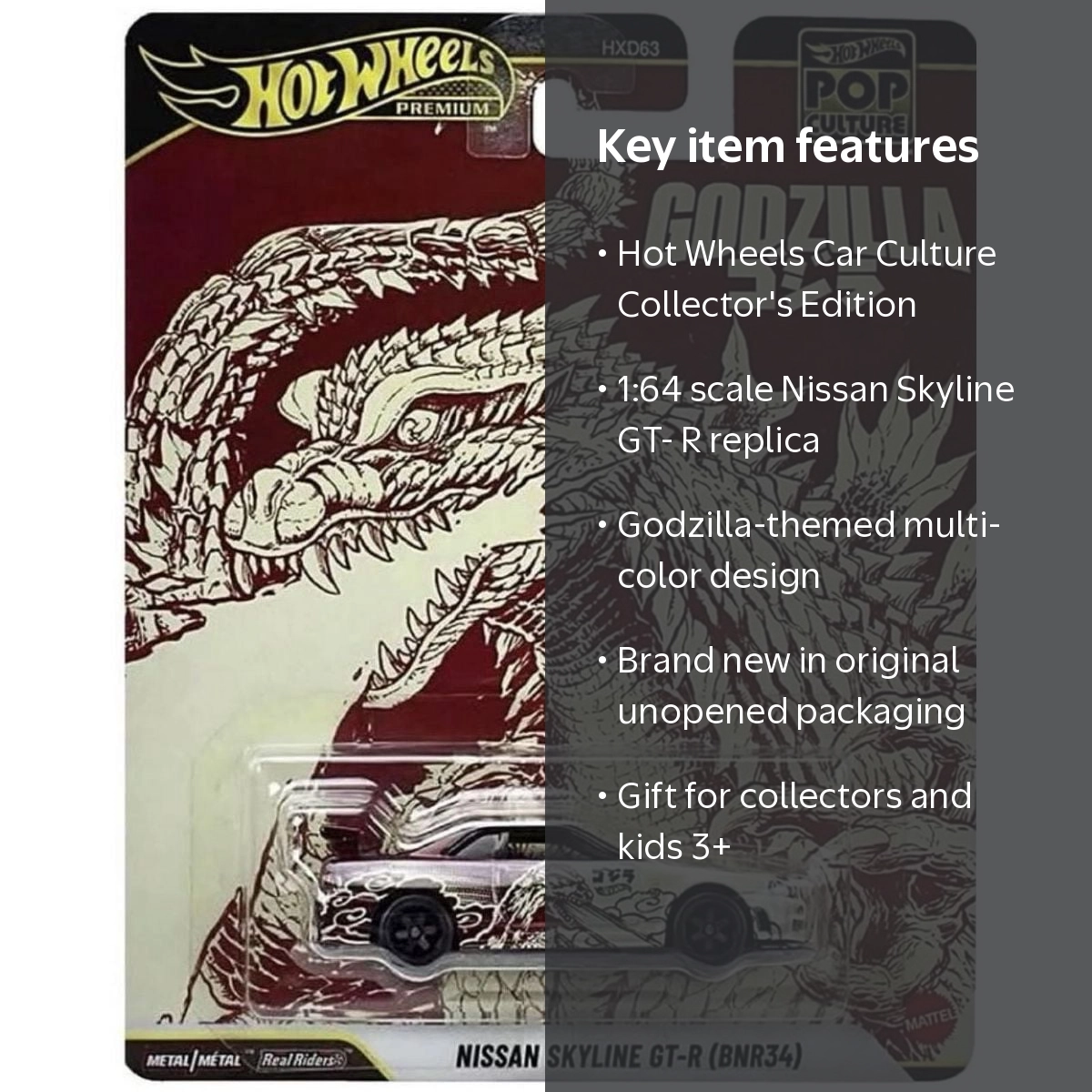 Hot Wheels Nissan Skyline GT-R BNR34 Godzilla Pop Culture Premium