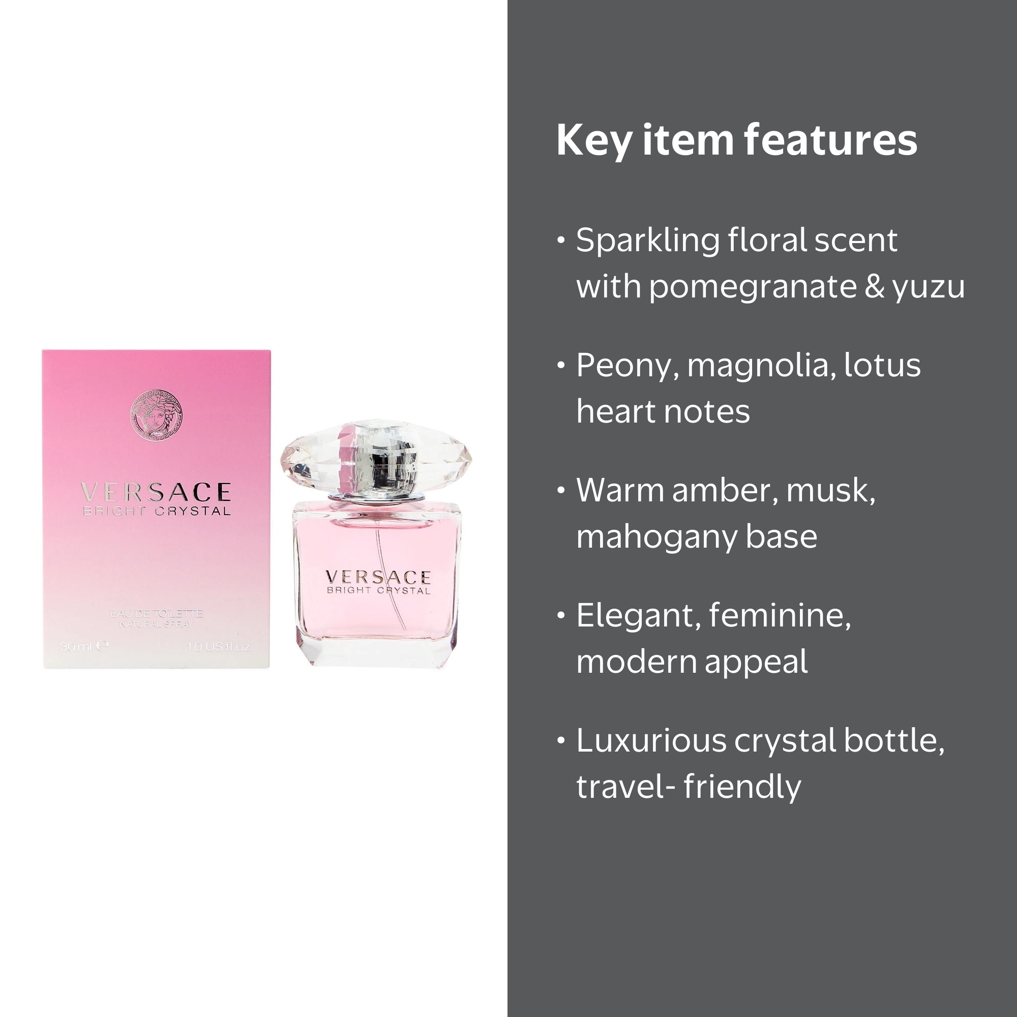 Versace Bright Crystal Eau de Toilette for Women, 1.0 oz Spray