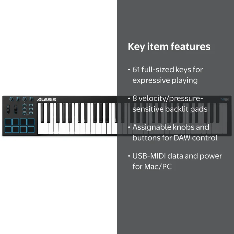 Alesis V61 61-Key USB-MIDI Keyboard Controller - Walmart.com