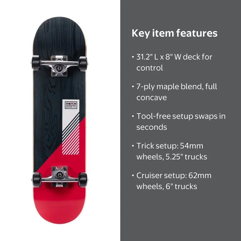 Swichboard 2-in-1 Complete Skateboard Trick And Cruiser Set
