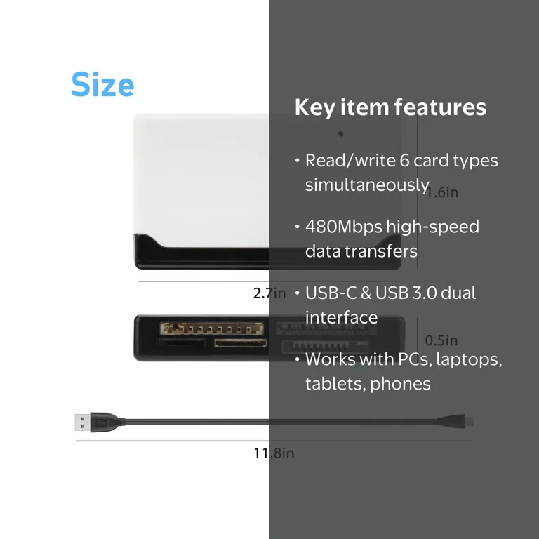 TSV 6-in-1 USB C SD Card Reader, USB 3.0 External Memory Card