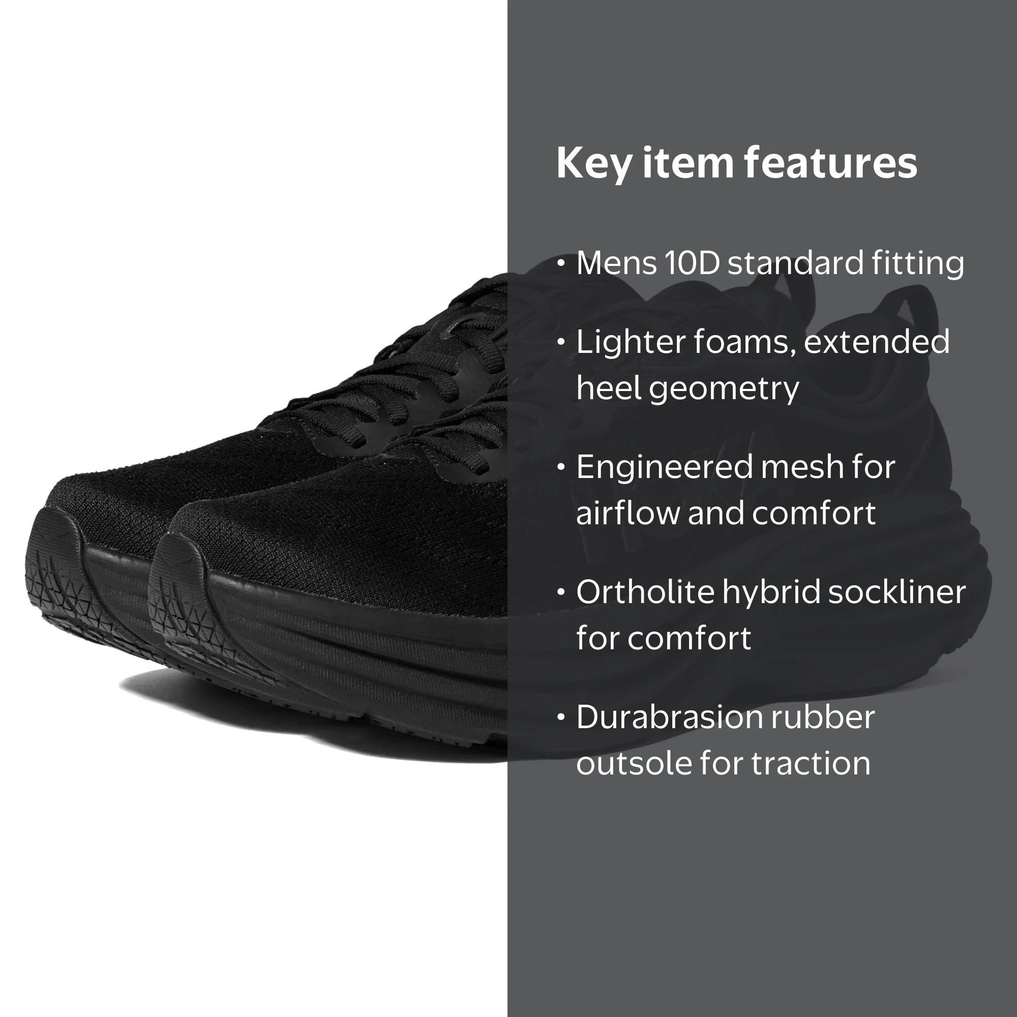 Hoka Bondi 8 Men's Recovery Sneakers - Size 10D, Black Running