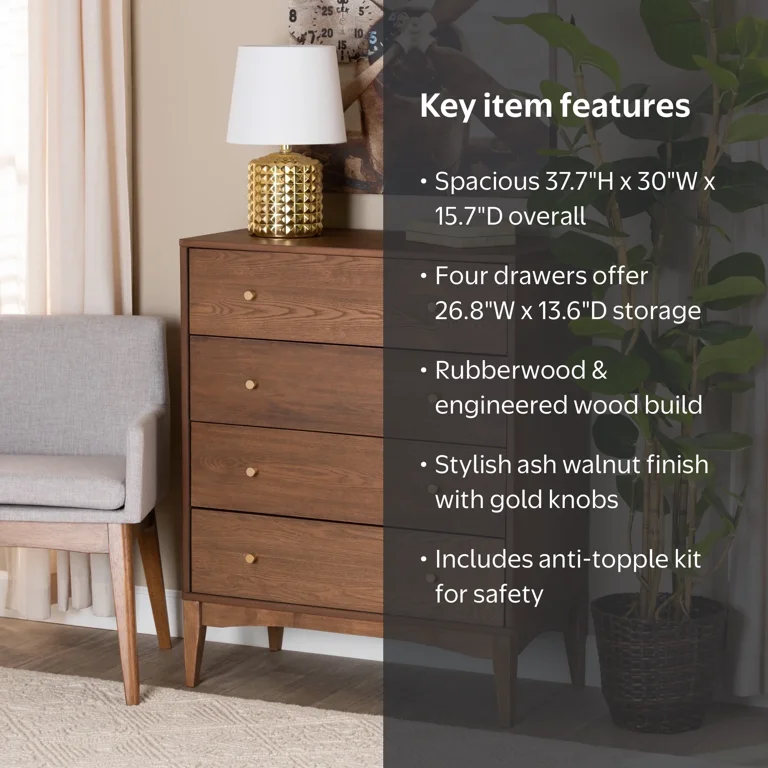 Baxton Studio Landis Mid-Century Modern Ash Walnut Finished Wood 4