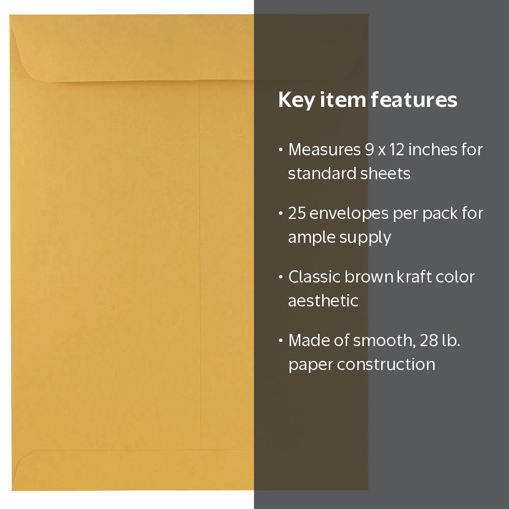 JAM Paper & Envelope 9x12 Catalog Envelopes, Brown Kraft, 25ct