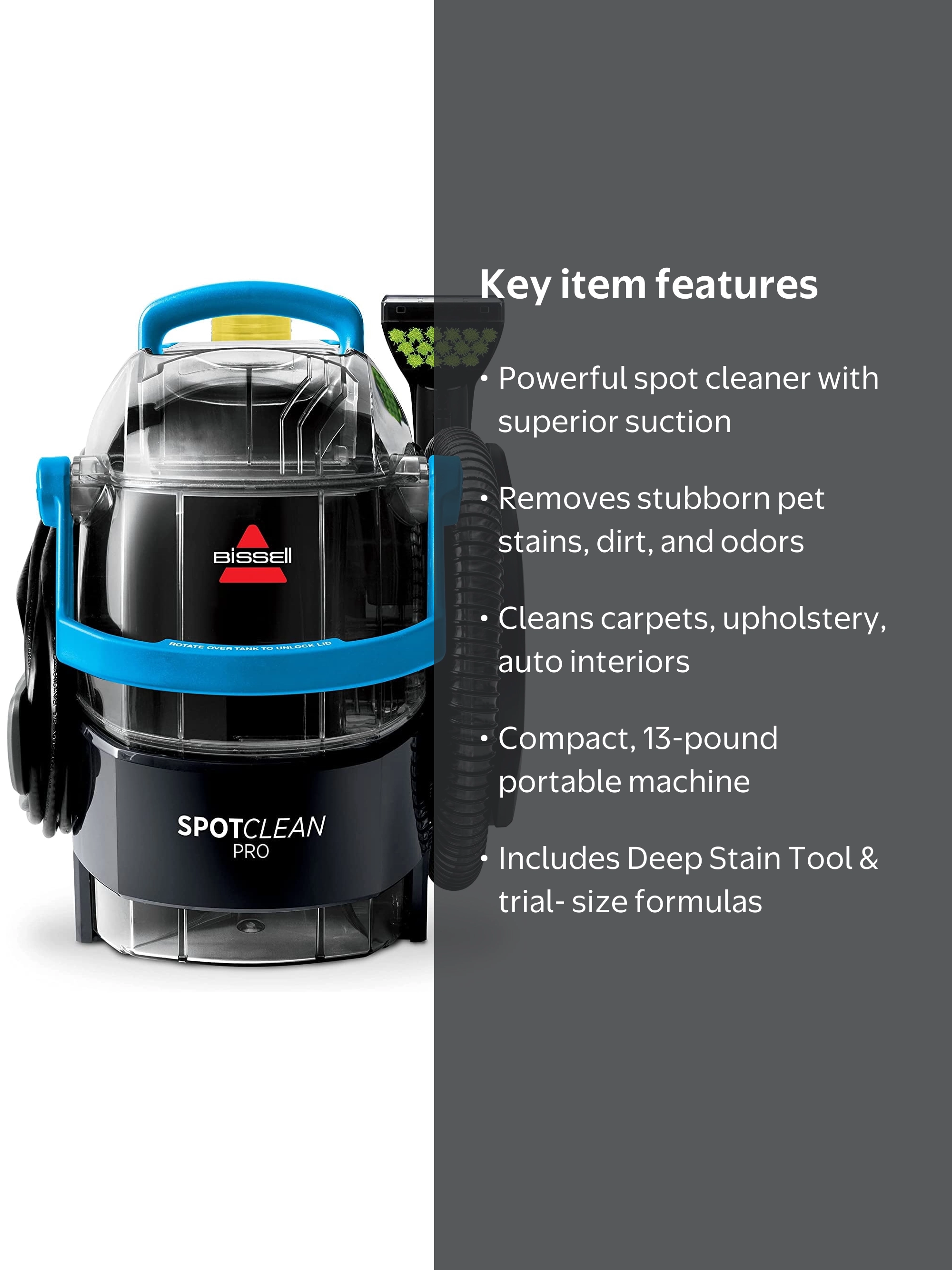 BISSELL SpotClean Pro Portable Carpet Cleaner, Antibacterial, Most