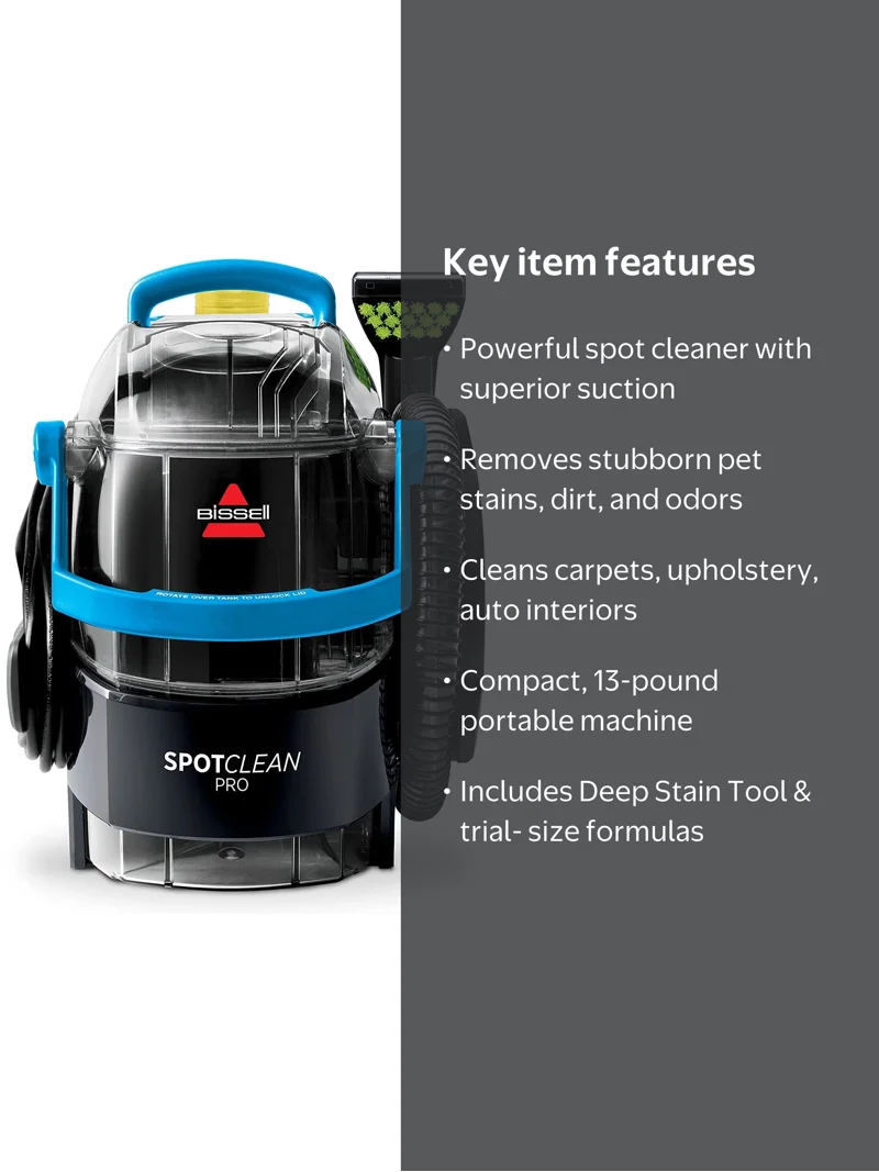 BISSELL SpotClean Pro Portable Carpet Cleaner, Antibacterial, Most