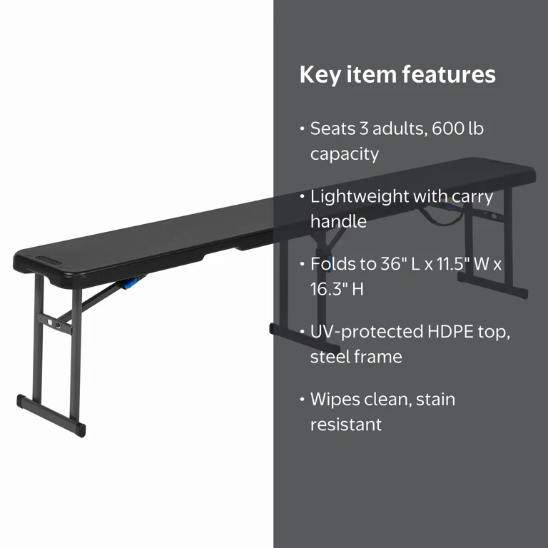 Mainstays 6 ft Fold-in-Half Bench with Carrying Handle, Steel