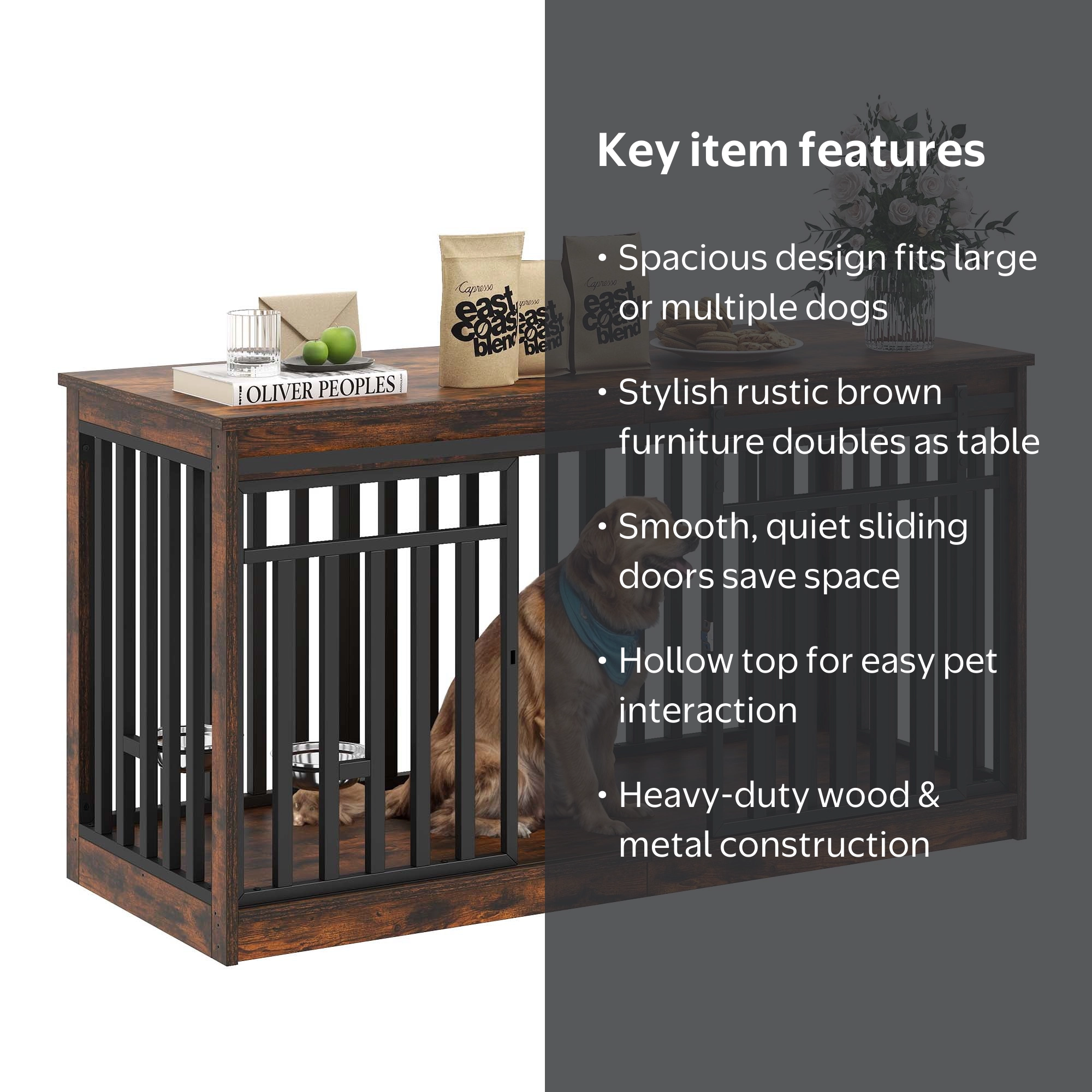 Uforic 55.1 Inch Large Dog Crate Furniture, Heavy Duty Wood Dog