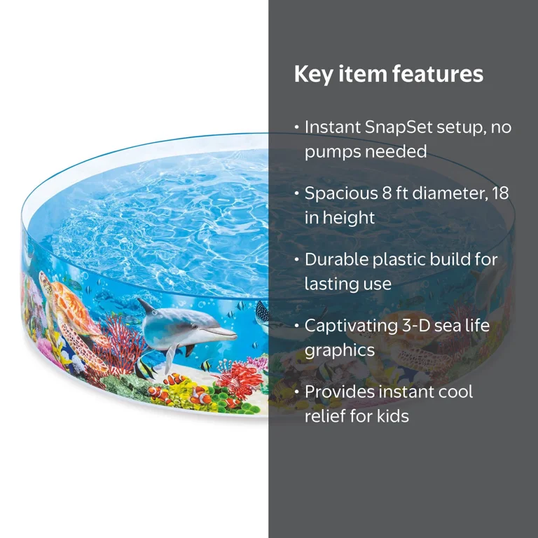 Intex, Kiddie Pool, 8ft x 18in, Deep Sea Blue, SnapSet - Walmart.com