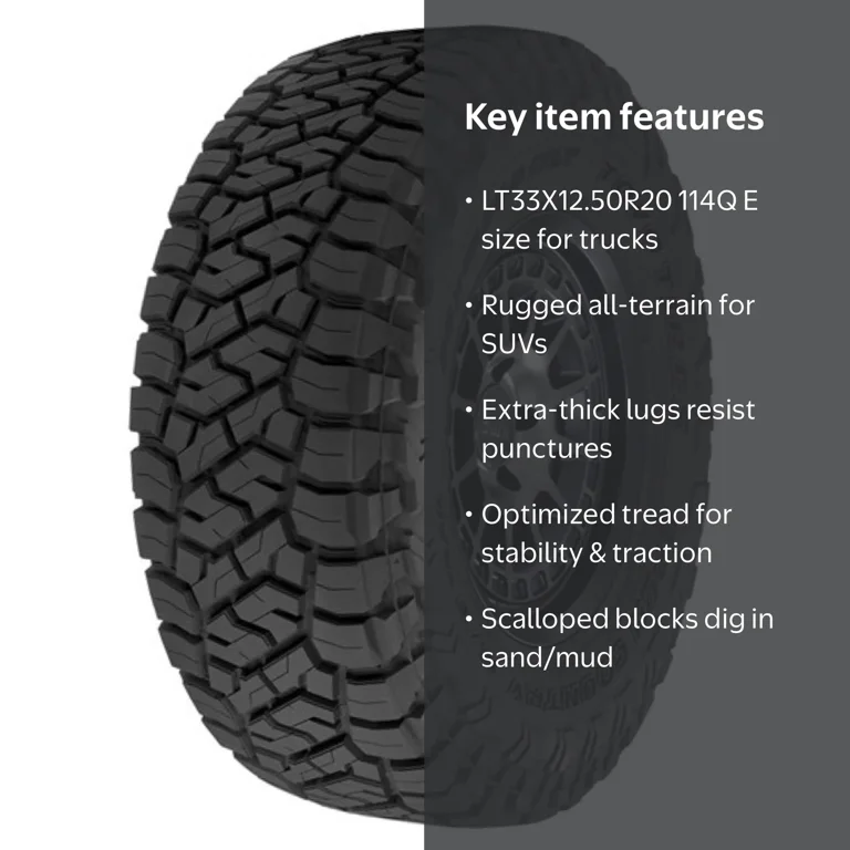 Toyo, Light Truck Tire, LT33X12.50R20 114Q E, Rugged Trail All
