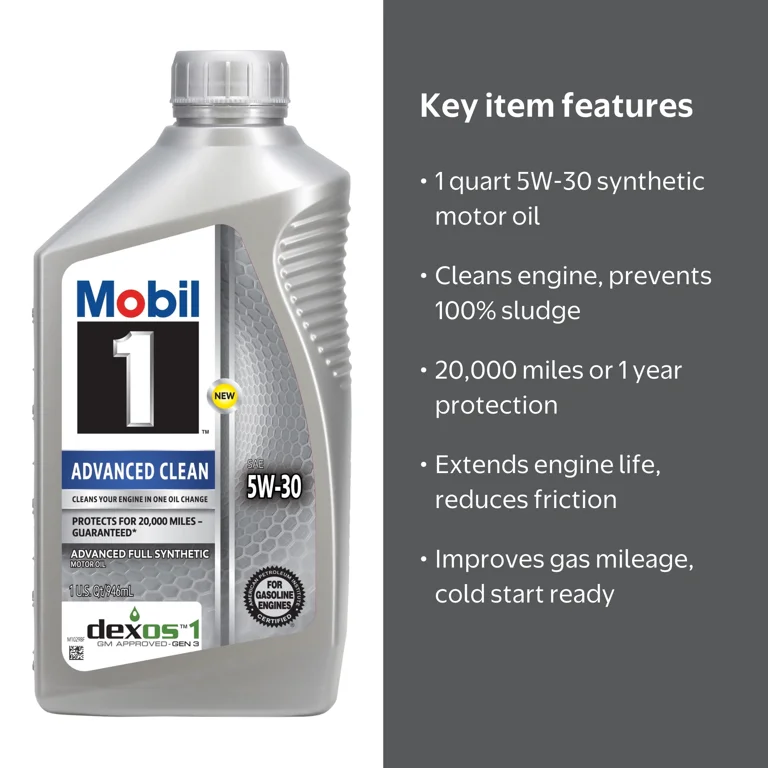 Mobil 1 Advanced Clean Full Synthetic Motor Oil 5W-30, 1 Quart
