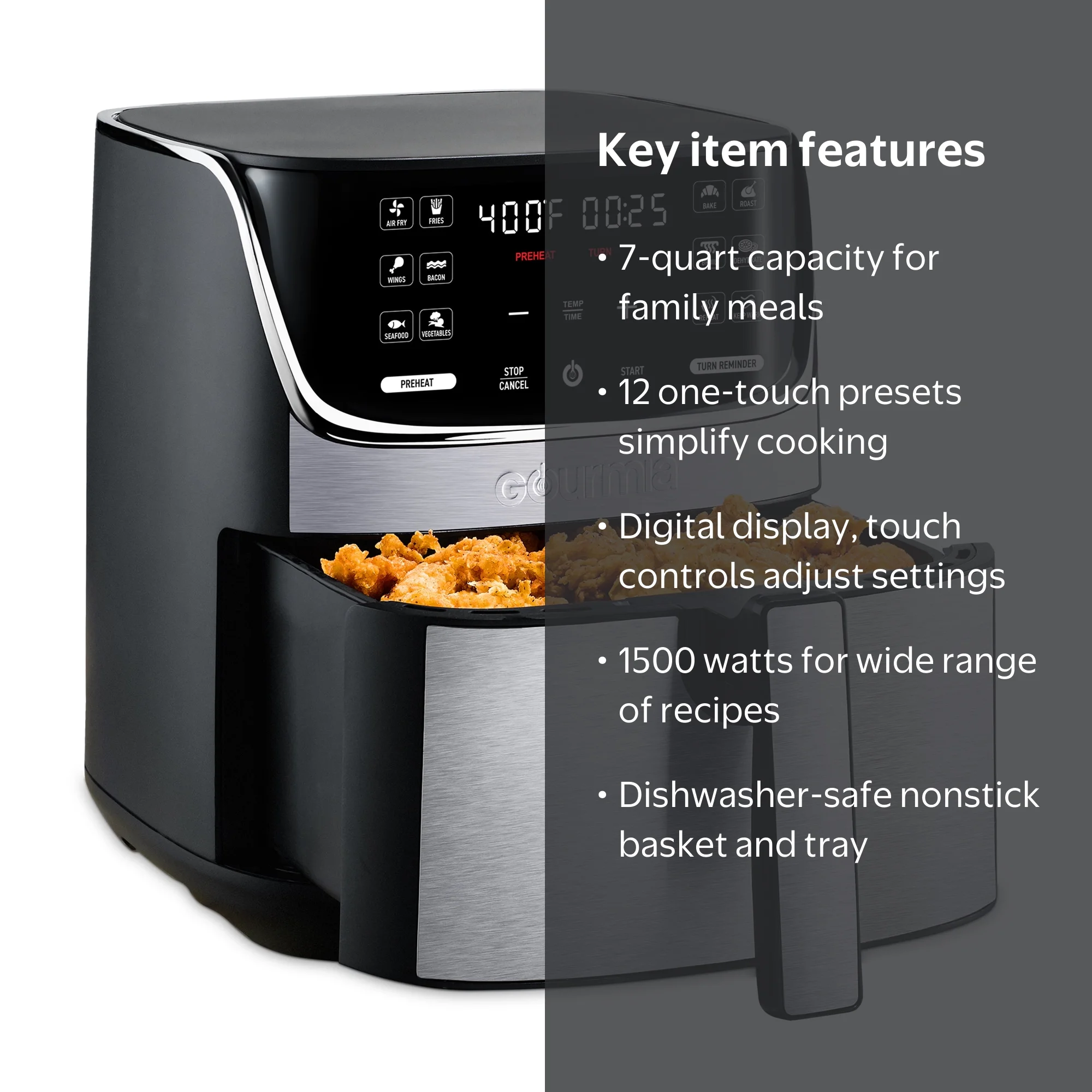 Gourmia, Air Fryer, 7 Qt Digital, 12 Presets, Black - Walmart.com