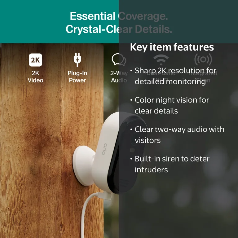 Arlo Essential Security Camera 2K (2025 Release) - Wired Plug-In