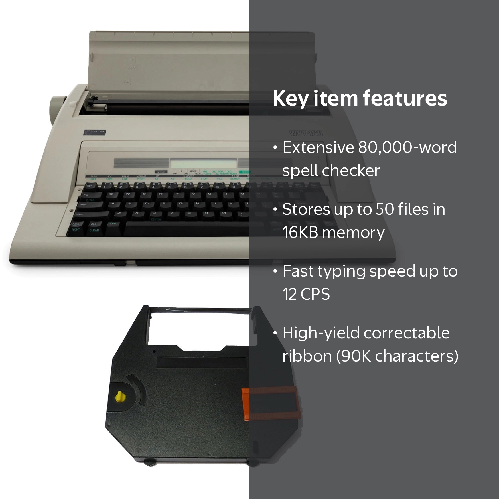 Nakajima WPT-160 Electronic Machine, Portable Typewriter with Word