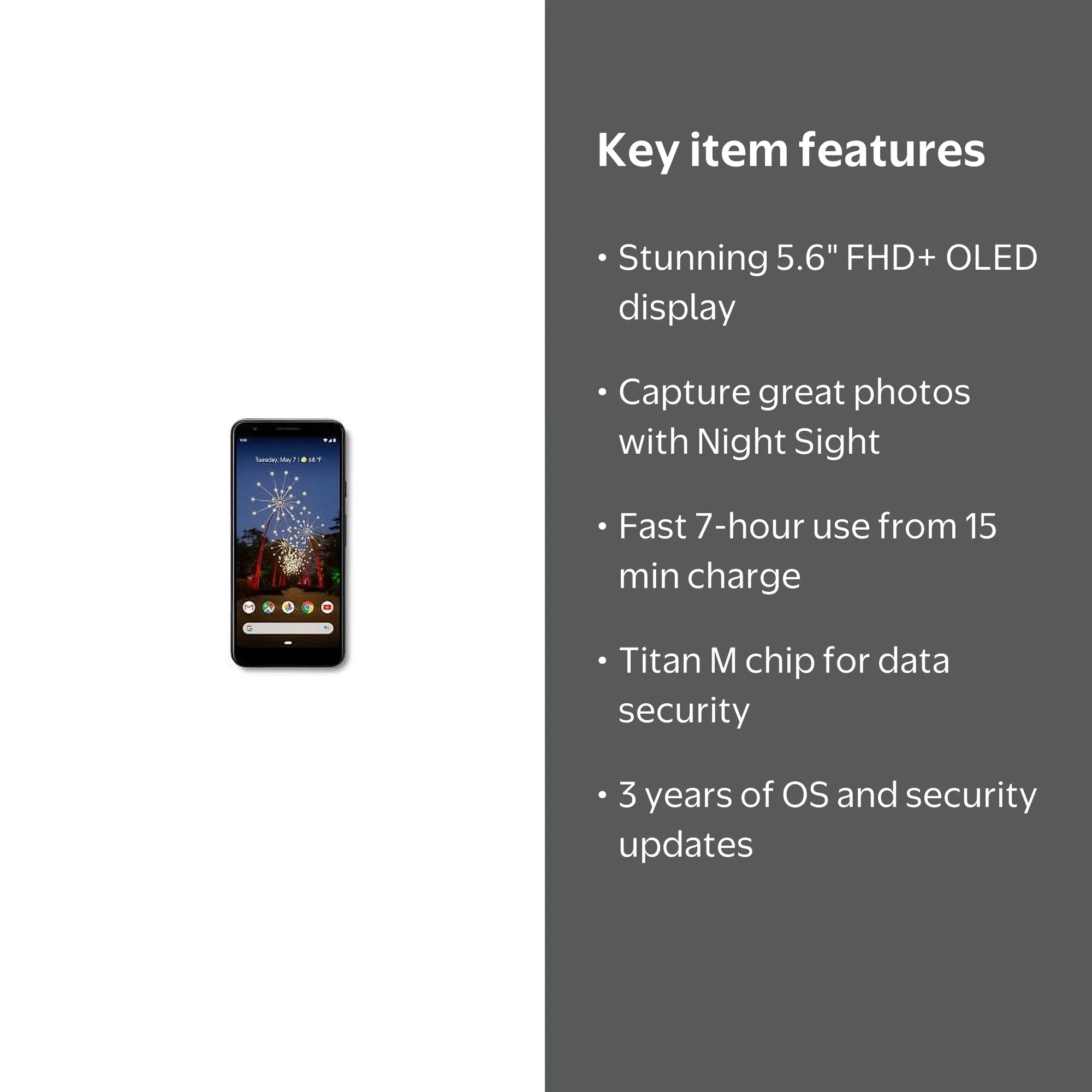 Google Pixel 3a Black Cell Phone with Extraordinary Camera and