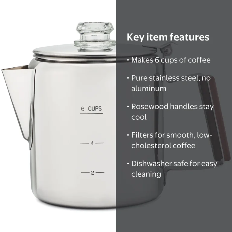 Coletti, Camping Coffee Percolator, 6-Cup, Stainless Steel