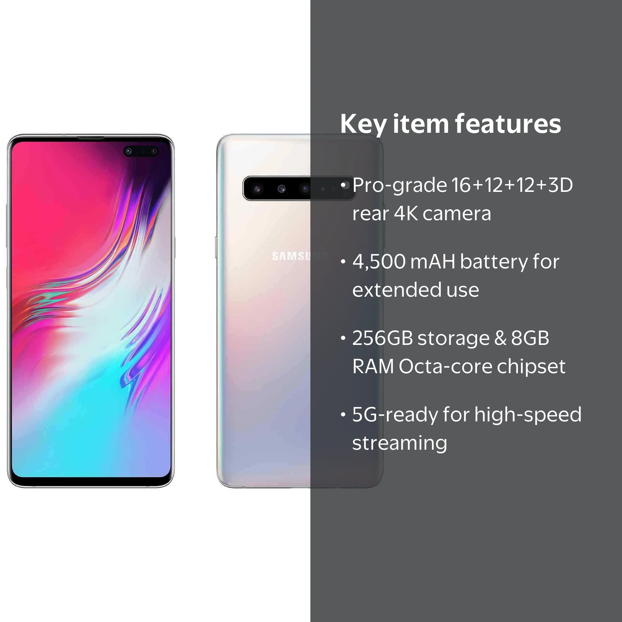 Samsung Galaxy S10 5G Silver 256GB Unlocked - Grade A, 6.7-inch