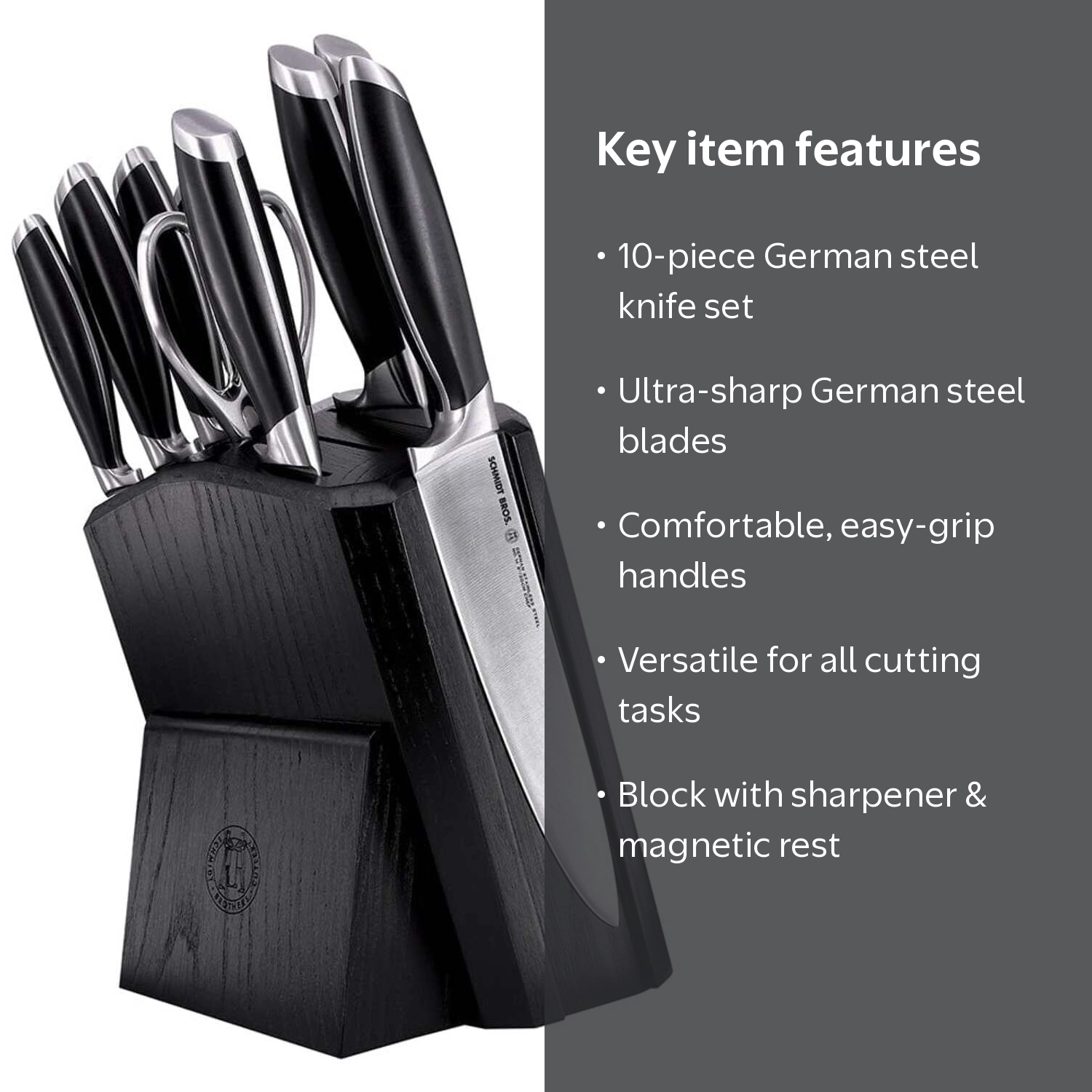 Schmidt Brothers Bonded Steel 10-Piece Knife Set with Knife Block