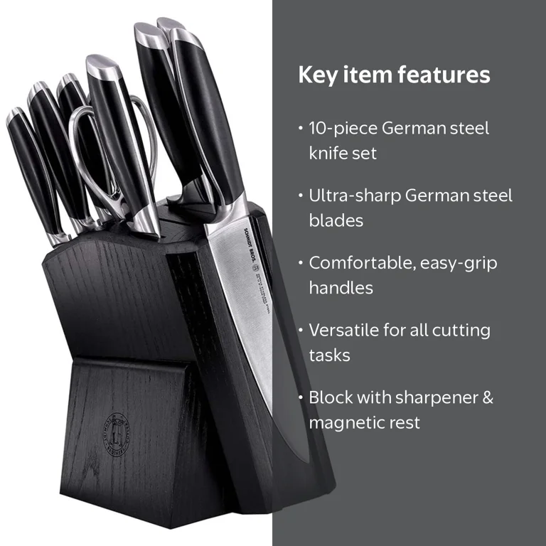 Schmidt Brothers Bonded Steel 10-Piece Knife Set with Knife Block