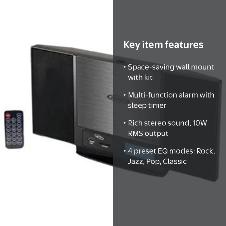 JENSEN Bluetooth Wall-Mount Music System, JBS-300, CD & AM/FM