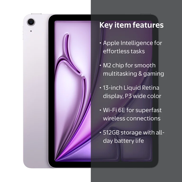 Apple 2024 13-inch iPad Air M2, Wi-Fi, 512GB, Purple, with Liquid