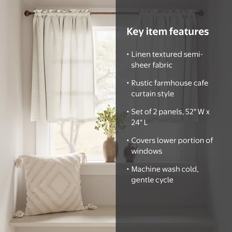 Curtainking Farmhouse Small Window Treatment 26x24 inch Set of 2