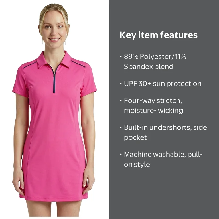 Birdie Bound Women's Active Polo Dress with UPF30+, 2-Piece, Sizes