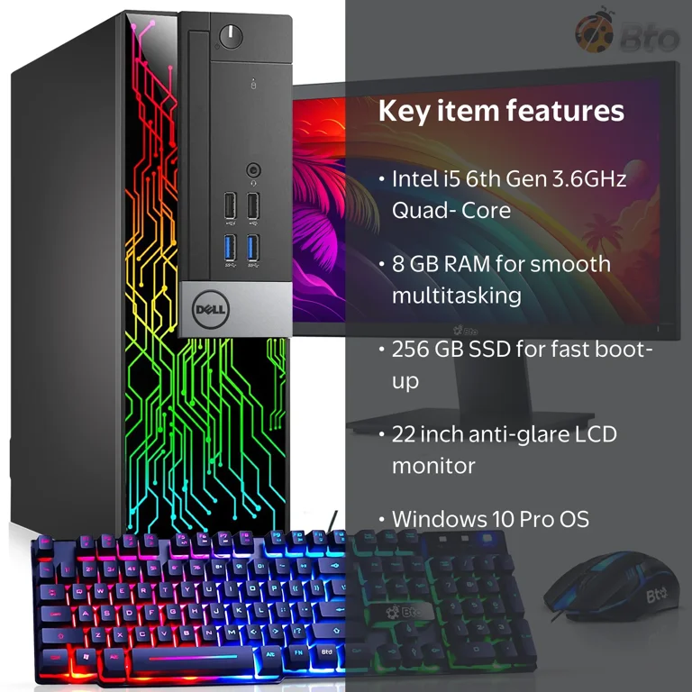 Restored Dell OptiPlex Desktop Computer PC with RGB lights, Intel