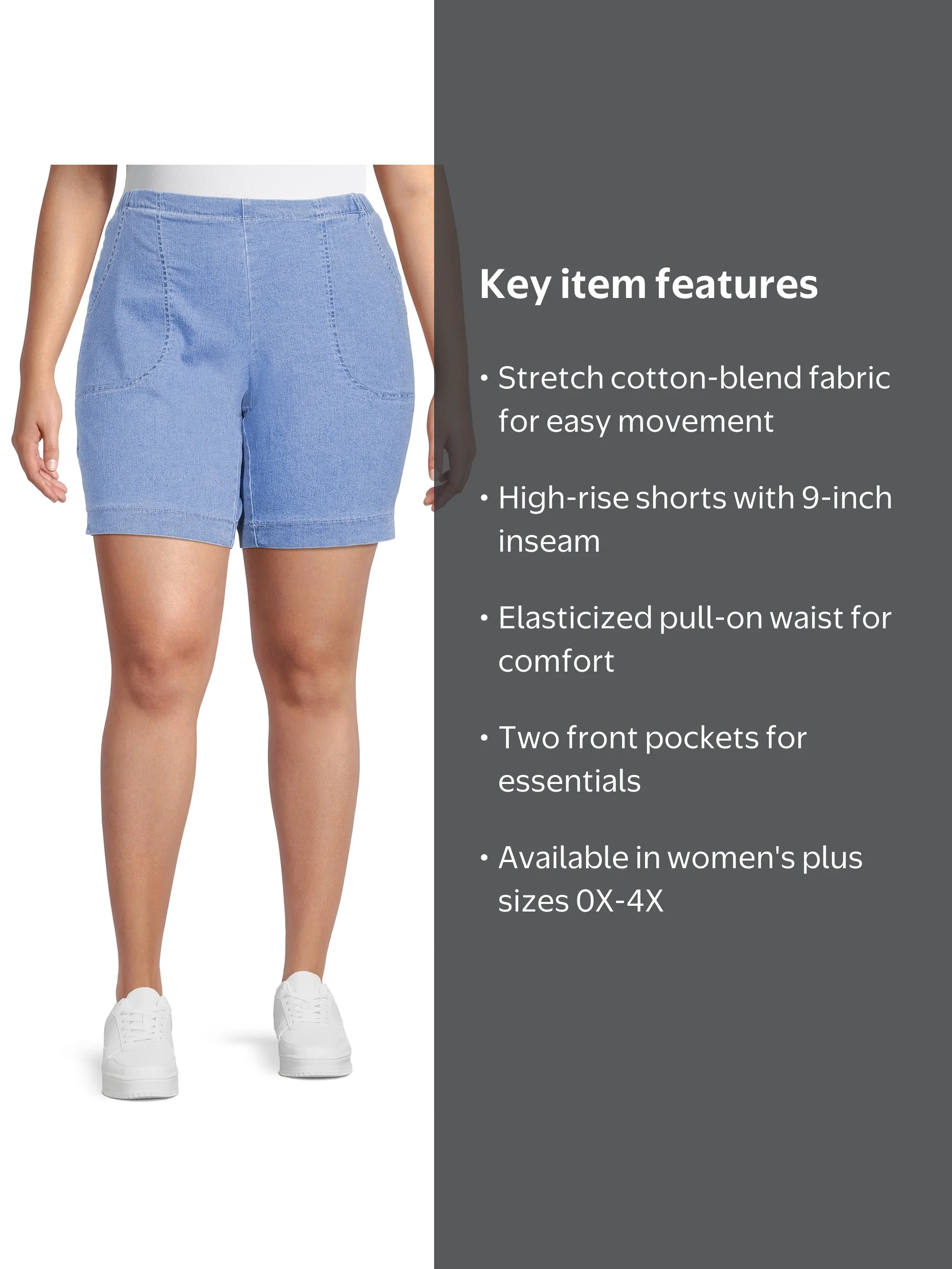 Just My Size Women's Plus 2-Pocket Pull-On Stretch Denim Shorts