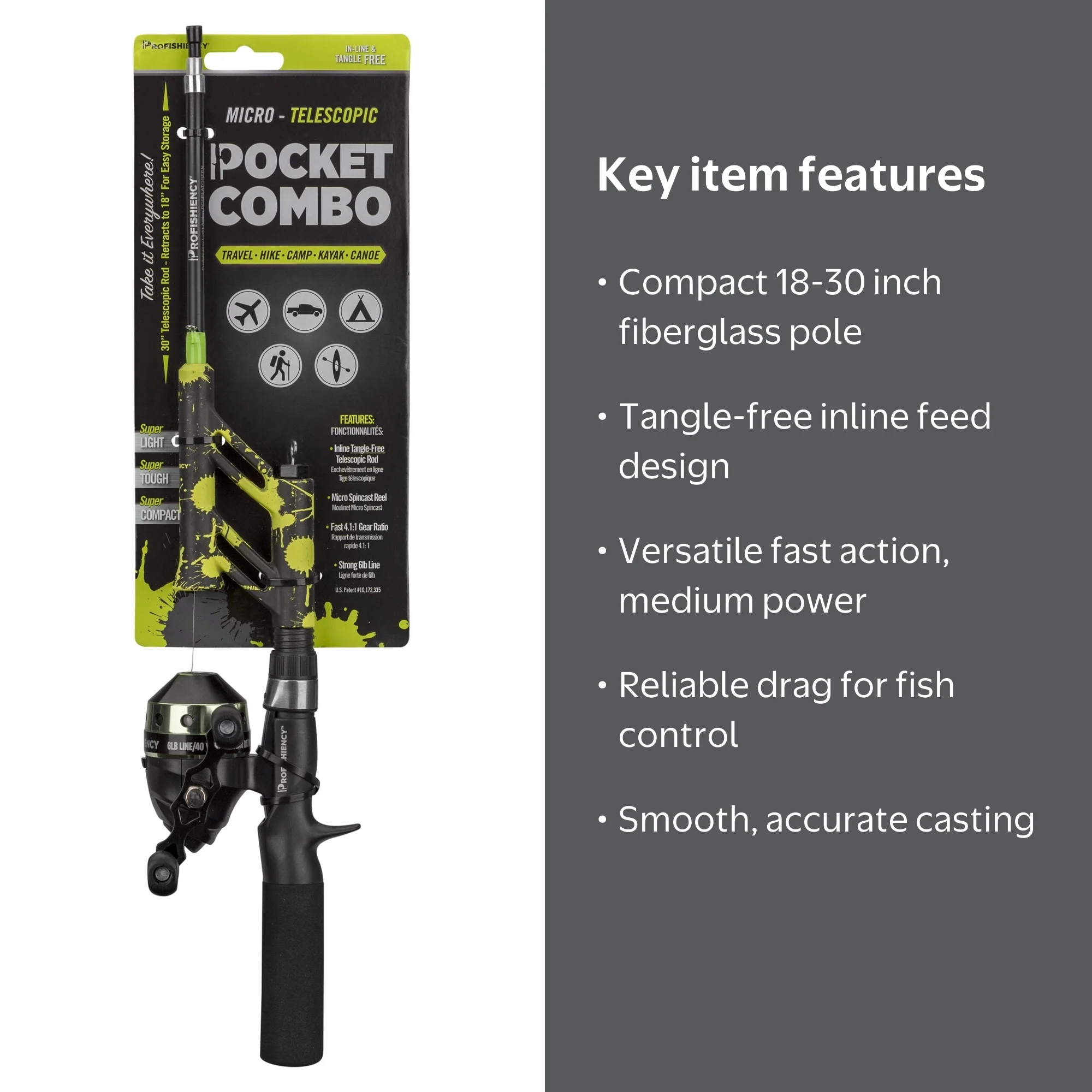 ProFISHiency Fiberglass Micro Telescopic Spincast Pocket Fishing