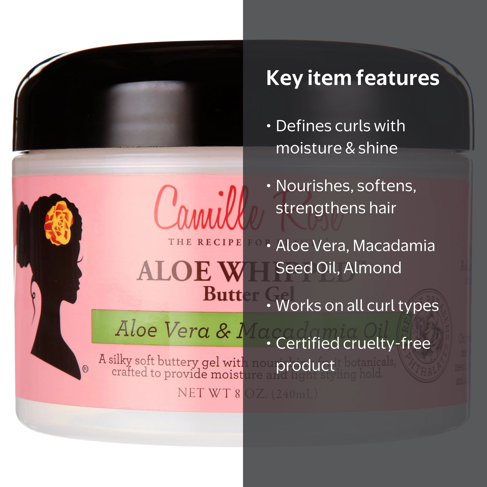 Camille Rose Aloe Whipped Butter Gel for Curly Hair with Macadamia Seed Oil  Almond Extract 12oz - Walmart.com