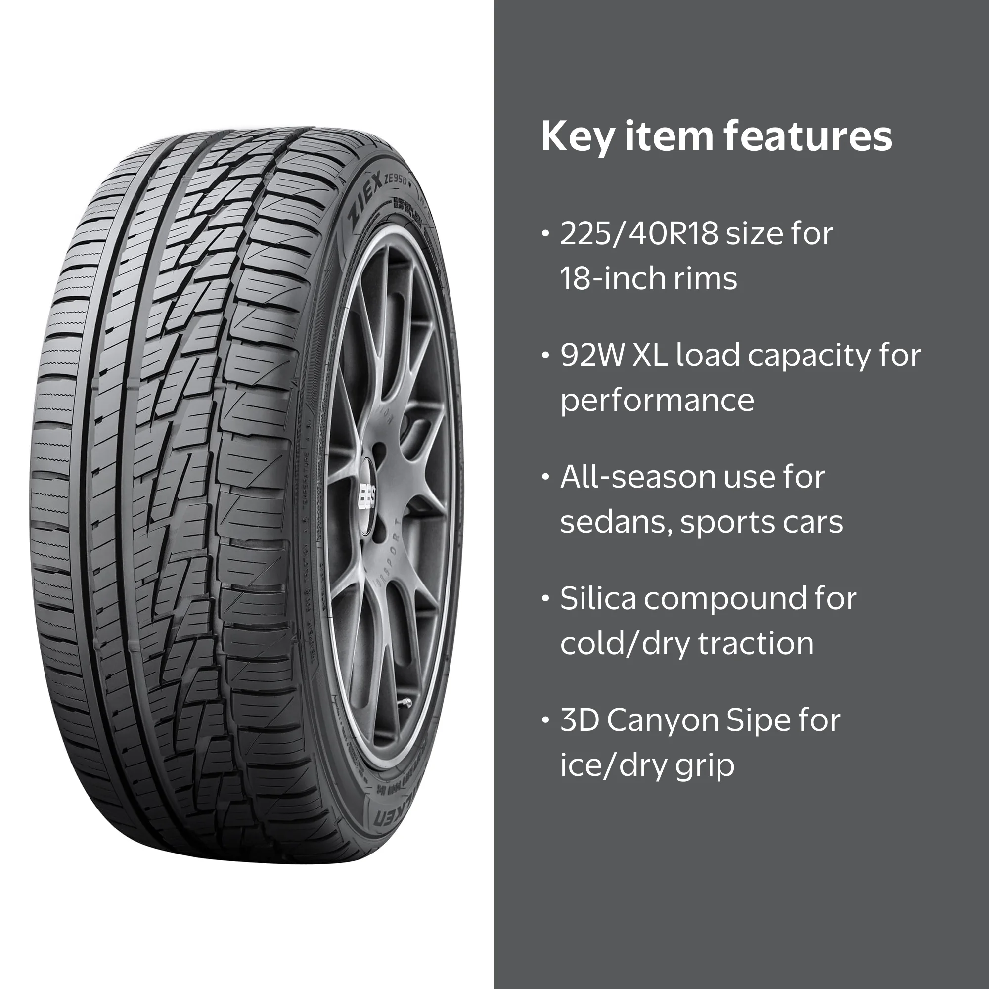 255/35R18と225/40R18　メーカーFALKEN製造年2025年4本 Falken, Passenger Tire, 225/40-18, All Season, XL, W - Walmart.com