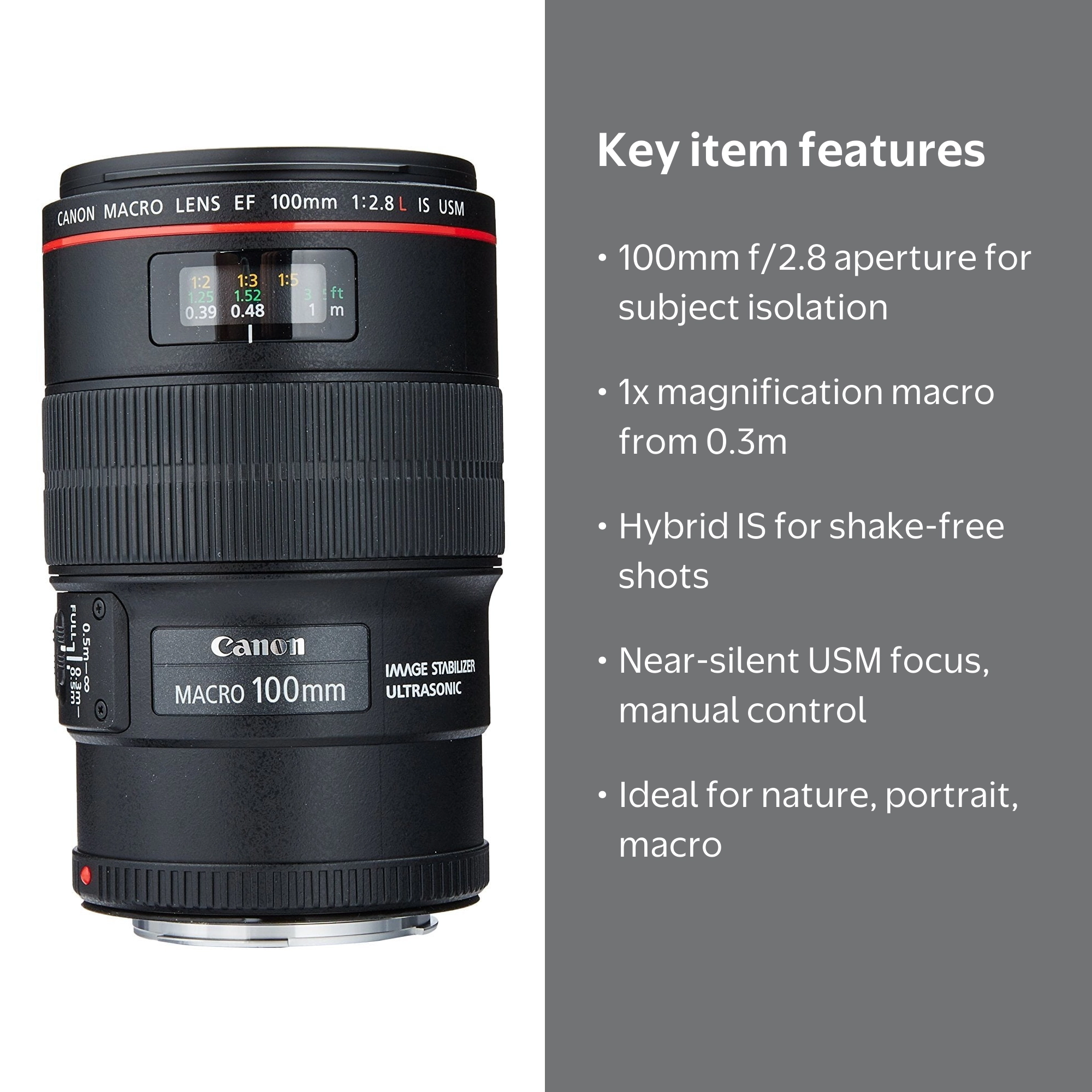 【美品】Canon EF 100mm f/2.8L IS USM マクロレンズ Canon EF 100mm f/2.8L Macro IS USM New-In-Box at Roberts Camera