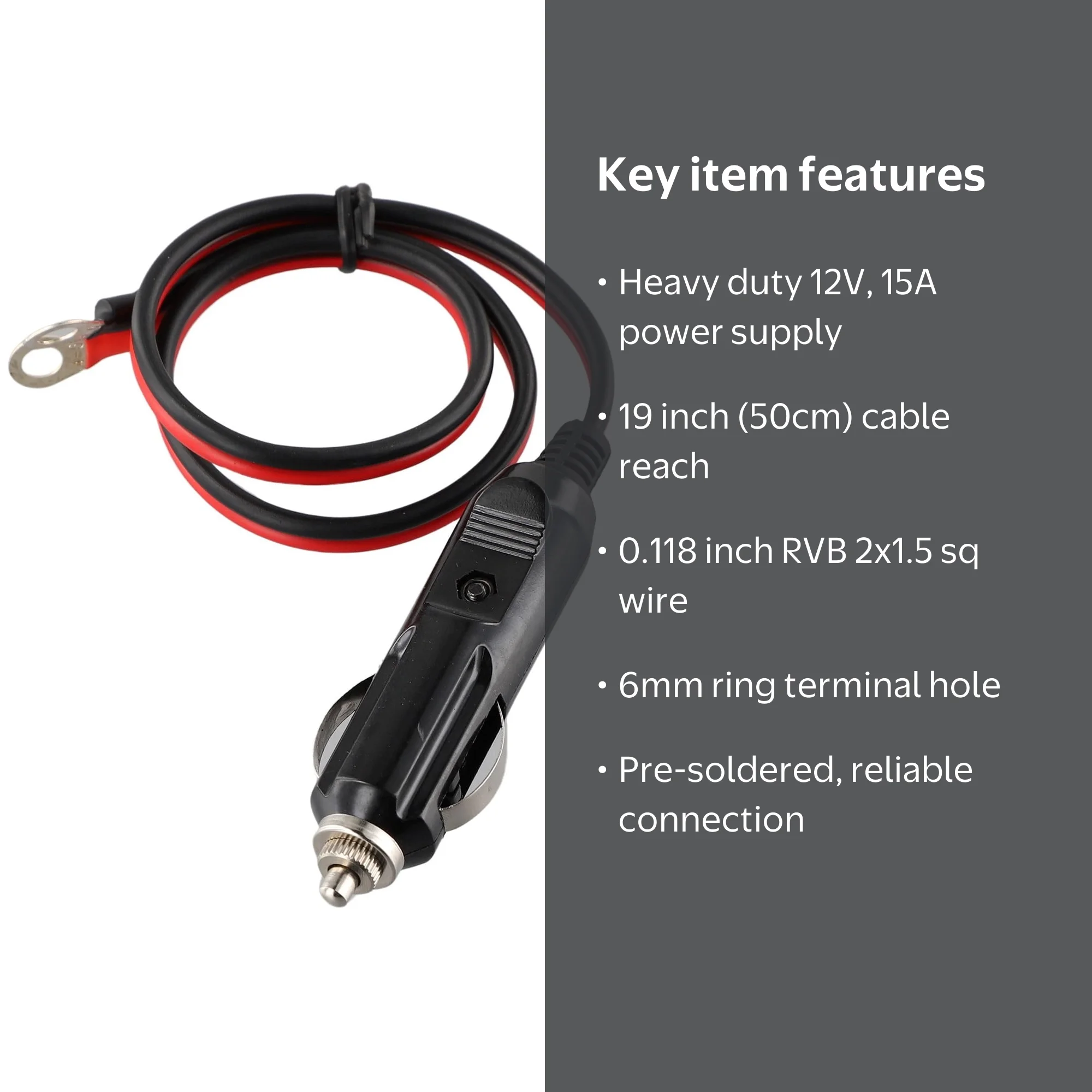 12v 15a male plug cigarette lighter 12volt Fused Replacement with Leads The 16AWG thick copper wire passed a 5000 Cigarette Lighter 12V 24V 1015A