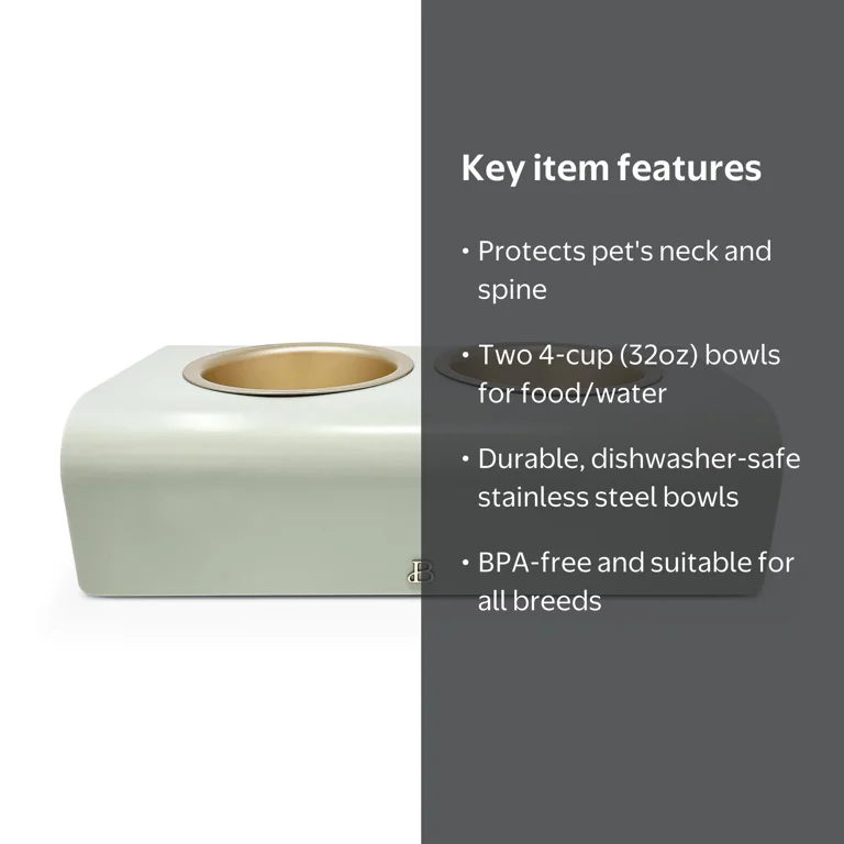 Beautiful Double Elevated Stainless Steel Pet Bowl, 4-Cup, Sage by