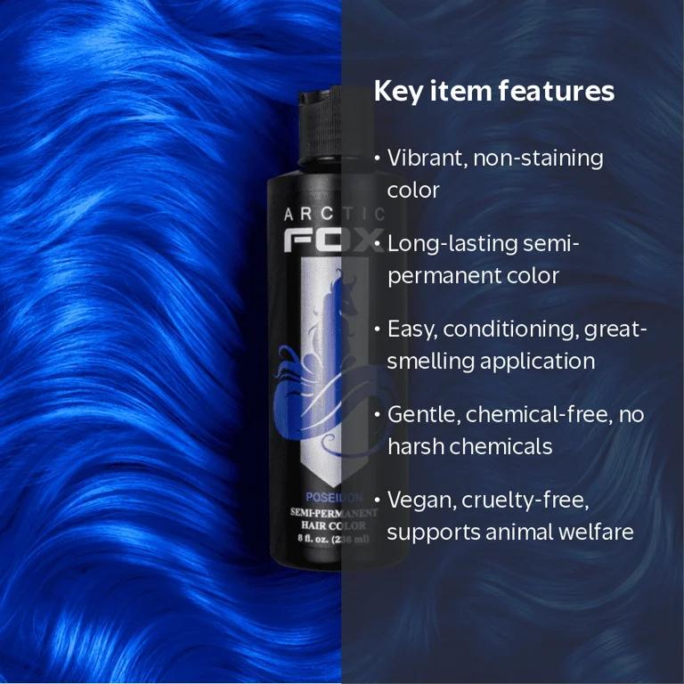 Arctic Fox Poseidon Semi-Permanent Vegan Hair Dye, 8 oz, Vibrant