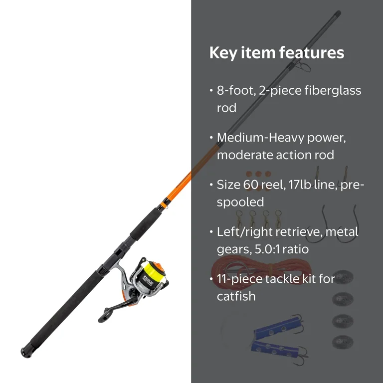 Zebco Ready Tackle Catfish Spinning Combo, 8-Foot, 2-Piece Fishing