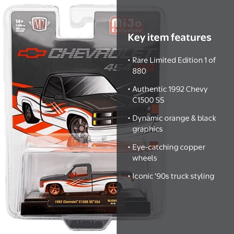 M2 Machines 1992 Chevrolet C1500 SS 454 Diecast Truck, White with